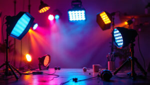A photograph of a well-lit scene showcasing a variety of led lights in use
