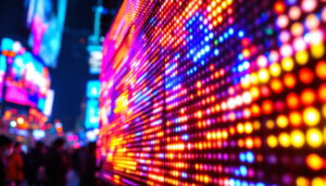 A photograph of a vibrant led display in action