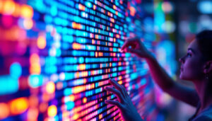 A photograph of a close-up shot of an led display showcasing vibrant colors and intricate details