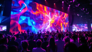 A photograph of capture a photograph of a vibrant led display in action
