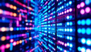 A photograph of a vibrant led display showcasing a dynamic 2x2 matrix configuration