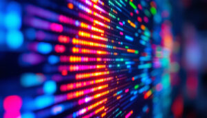 A photograph of a close-up view of an led display showcasing vibrant colors and pixel details
