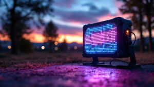 A photograph of a rugged led display in an outdoor setting