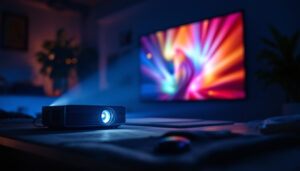 A photograph of a vibrant led projector in action