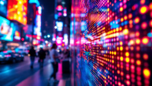 A photograph of a vibrant led display in action