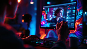 A photograph of a person adjusting the brightness settings on a computer screen displaying a youtube video