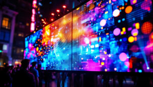 A photograph of a vibrant led display in action