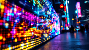A photograph of a vibrant led display in action