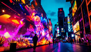 A photograph of a vibrant aoto led display in action