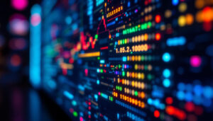 A photograph of a close-up view of a vibrant led display showcasing various colors and patterns