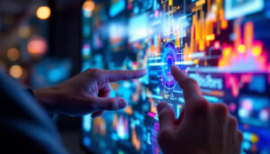 A photograph of capture a photograph of a close-up view of a vibrant 55-inch touchscreen led display in use