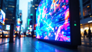 A photograph of a vibrant led display in action