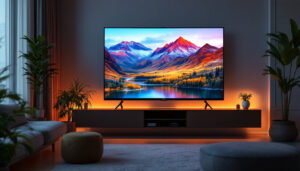 A photograph of a sleek 38-inch led display showcasing vibrant colors and sharp images