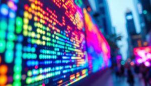 A photograph of a vibrant led display in action