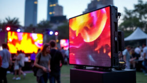 A photograph of a vibrant portable led display in use at an outdoor event