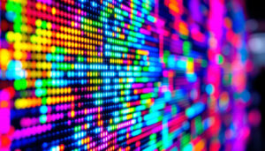 A photograph of a close-up of an led display screen