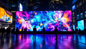 A photograph of a vibrant led display in action
