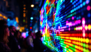 A photograph of a vibrant led display in action