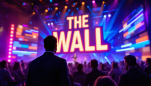 A photograph of a vibrant and engaging led display from the game show "the wall