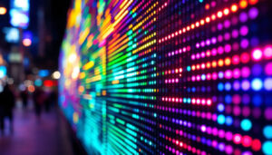 A photograph of a vibrant led display in action