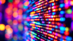 A photograph of a close-up shot of a vibrant led display in action