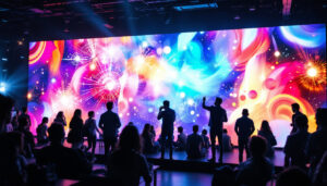 A photograph of a vibrant led video wall in action