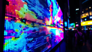 A photograph of a vibrant led display in action
