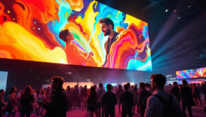 A photograph of a vibrant led display in use at an event