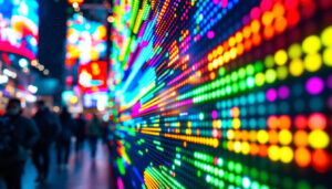 A photograph of a vibrant led display in action