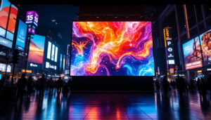 A photograph of a vibrant led display in action
