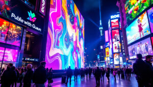 A photograph of a vibrant led display in use