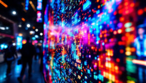 A photograph of a vibrant led panel display in action