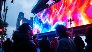 A photograph of a vibrant led display in an urban setting