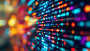 A photograph of a close-up view of a vibrant led display