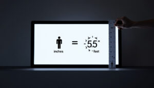A photograph of a sleek led display showcasing a clear visual representation of the conversion between inches and feet