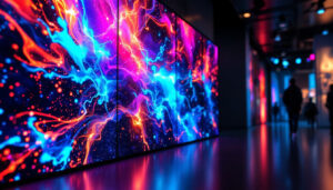 A photograph of a vibrant led display showcasing a visually striking image or video