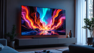A photograph of a vibrant oled tv displaying a stunning image