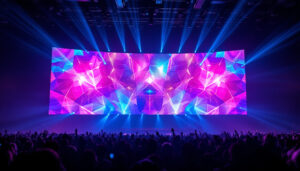 A photograph of a vibrant led display in action during a live event