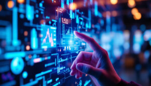A photograph of a close-up of a vibrant led touch screen in use