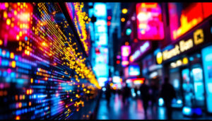 A photograph of a vibrant led display in action