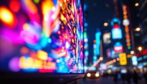 A photograph of a vibrant led display in action