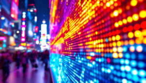 A photograph of a vibrant led display in action