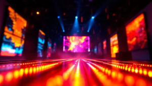 A photograph of a vibrant led display in action