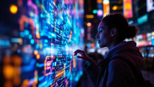 A photograph of a vibrant led display in an urban setting