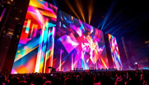 A photograph of a vibrant led display in action