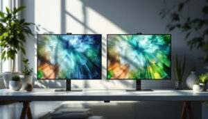 A photograph of a side-by-side comparison of a 1.4 and a 1.4 dsc led display in a well-lit environment