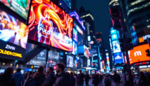 A photograph of a vibrant led display in action
