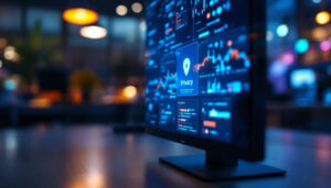 A photograph of a close-up shot of a sleek led display showcasing privacy features