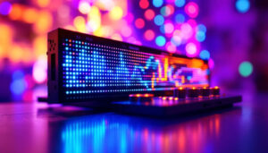 A photograph of a vibrant led display in action