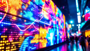 A photograph of a vibrant led display in action